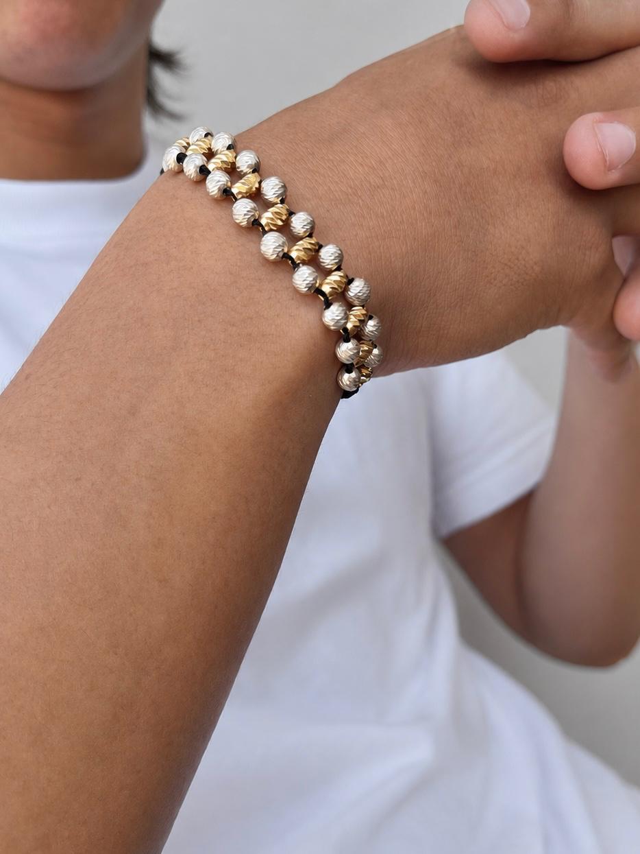 Pulsera Tejida en Barriles #6 Diamantado y Balines en Plata Hombre