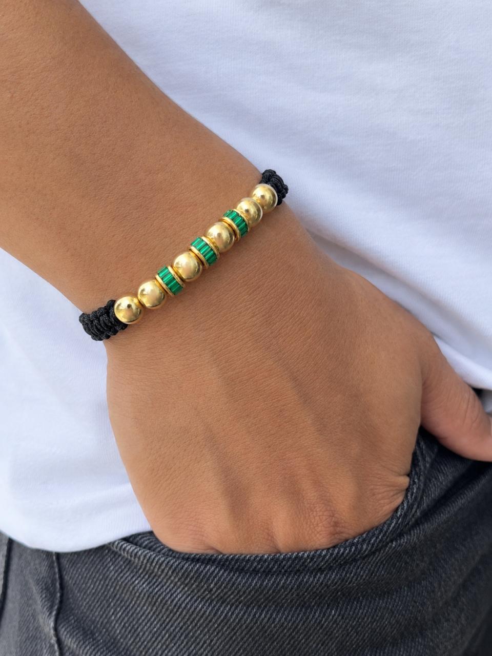 Pulsera Tejida con Rondeles Verdes y Balines Lisos #8 Hombre