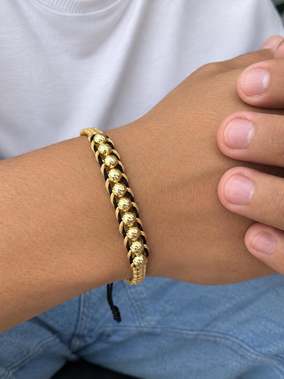 Pulsera Tejida Doble Hilo con Balin #5 Diamantado Hombre