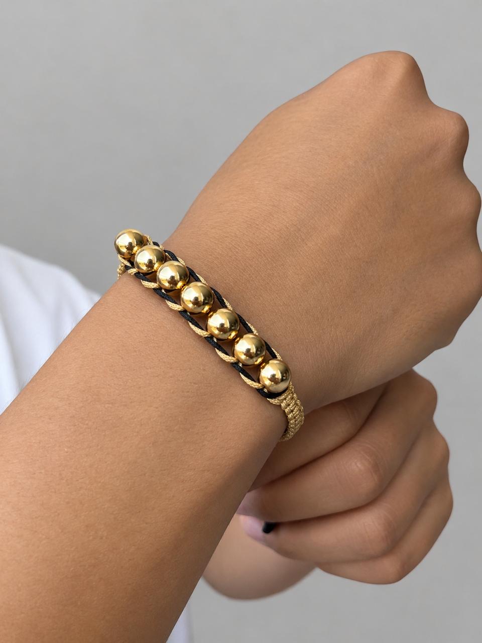 Pulsera Tejida Doble Hilo con Balín Liso #8 Hombre