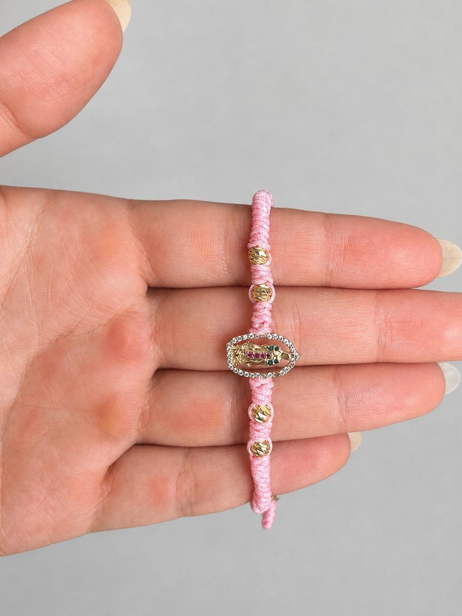 Pulsera Tejida Virgen de Guadalupe y Balines diamantados Dama