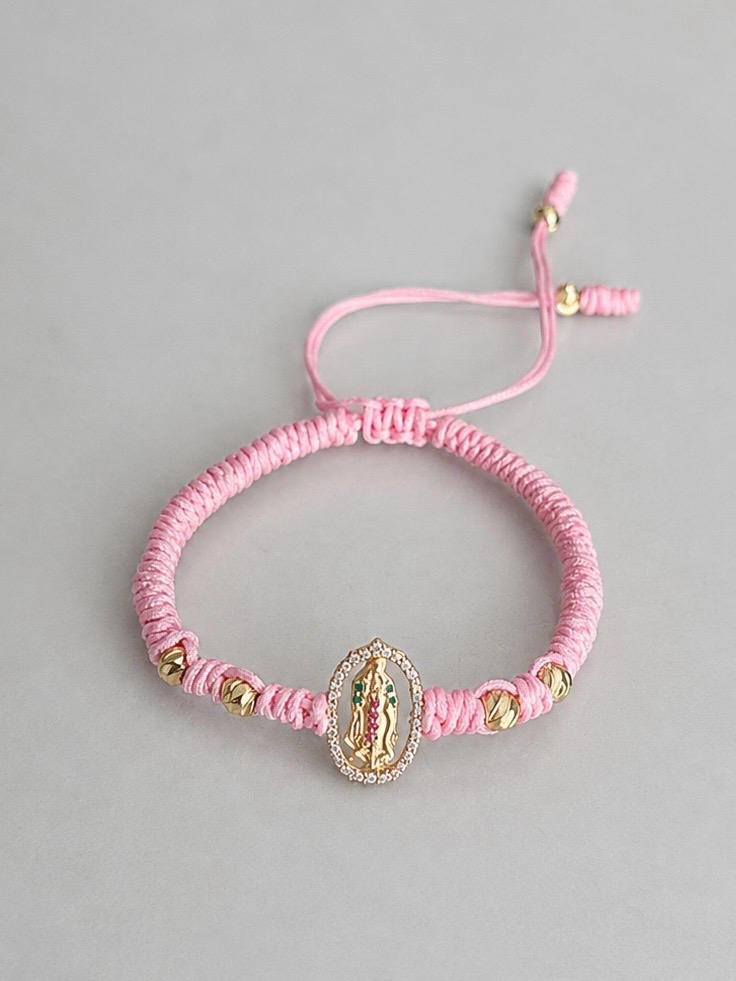 Pulsera Tejida Virgen de Guadalupe y Balines diamantados Dama