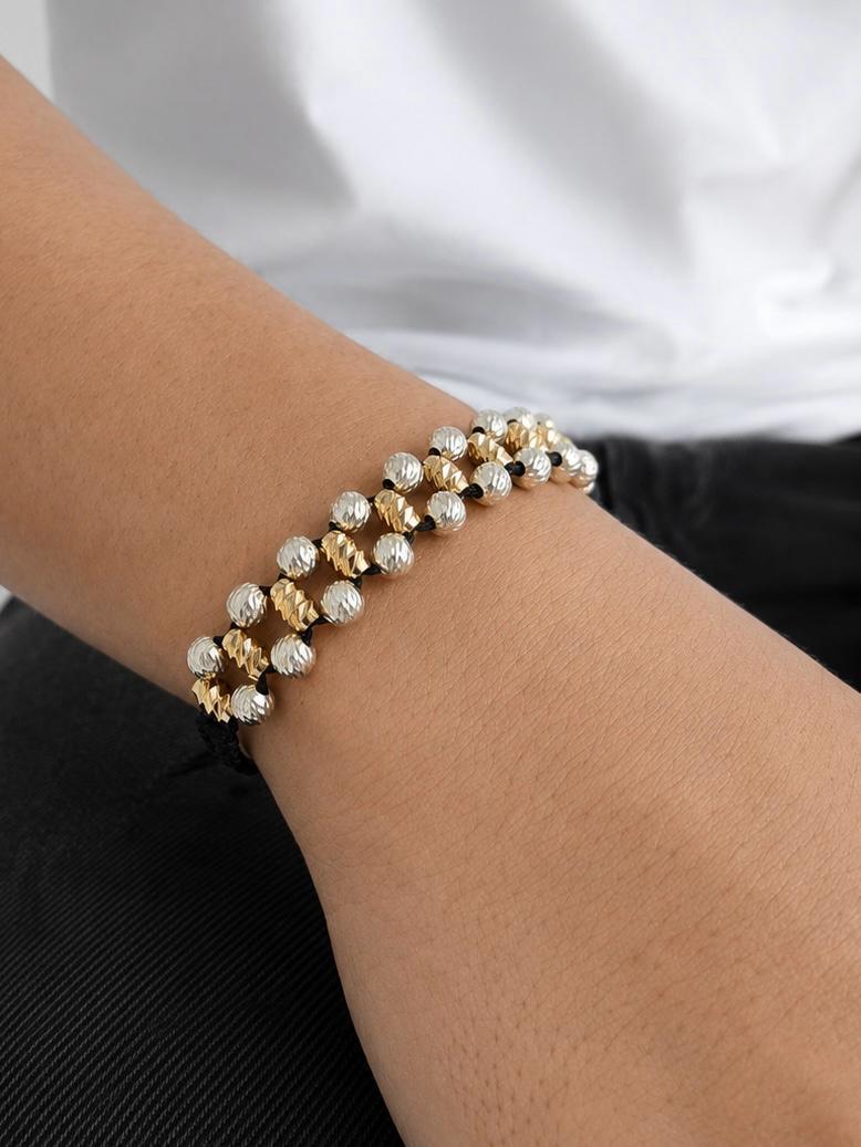 Pulsera Tejida en Barriles #6 Diamantado y Balines en Plata Hombre