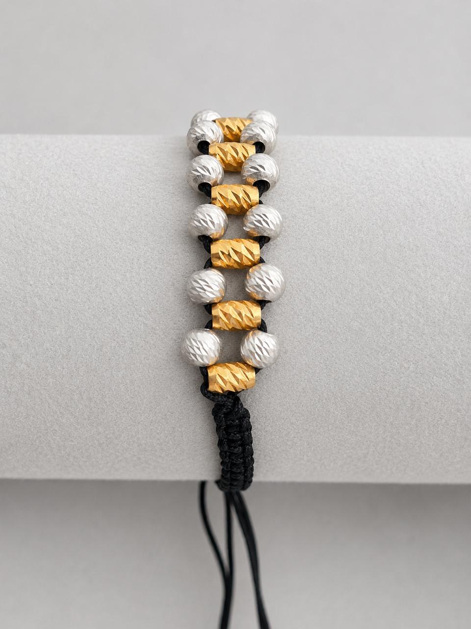 Pulsera Tejida en Barriles #6 Diamantado y Balines en Plata Hombre