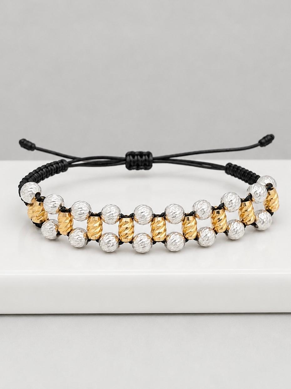 Pulsera Tejida en Barriles #6 Diamantado y Balines en Plata Hombre
