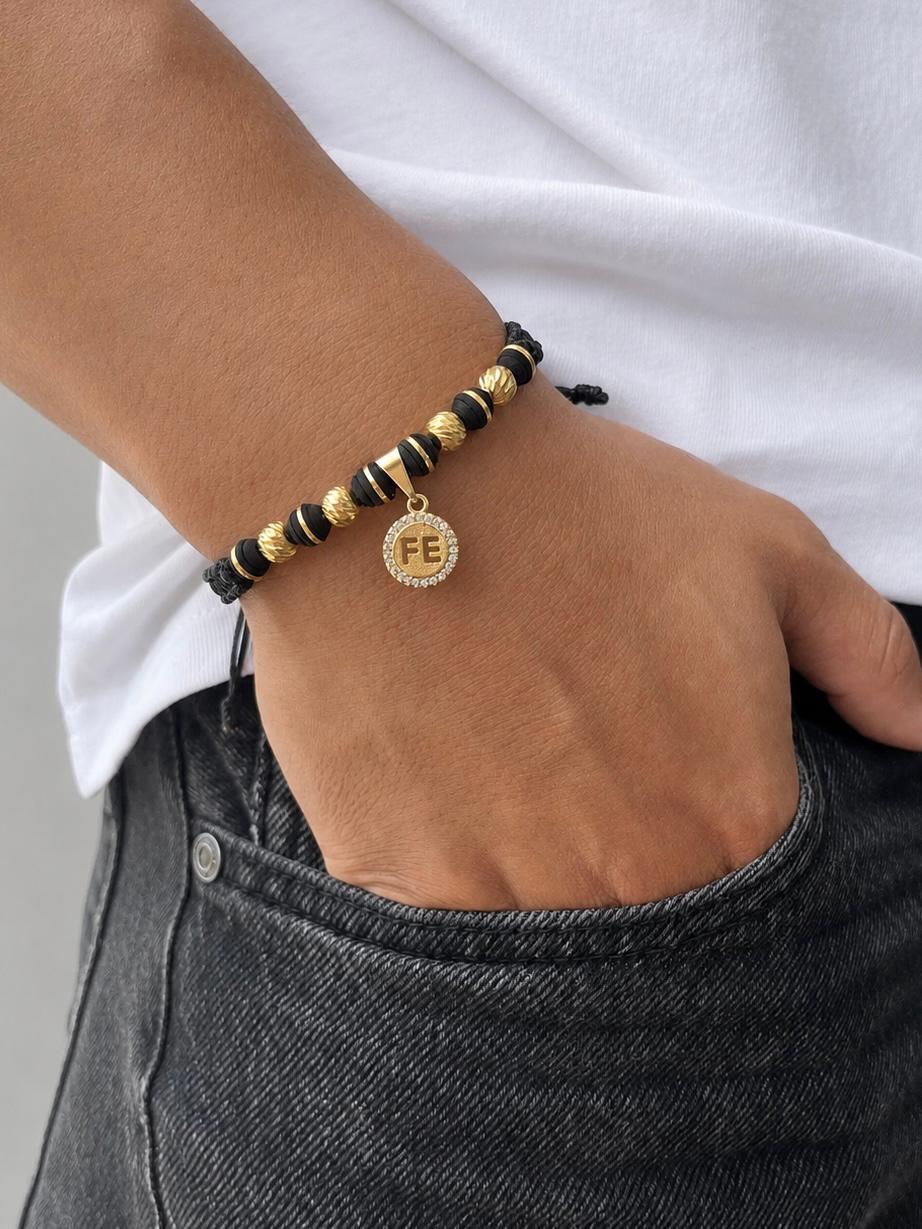 Pulsera Tejida con Dije FE en Balin Diamantado #6 Hombre