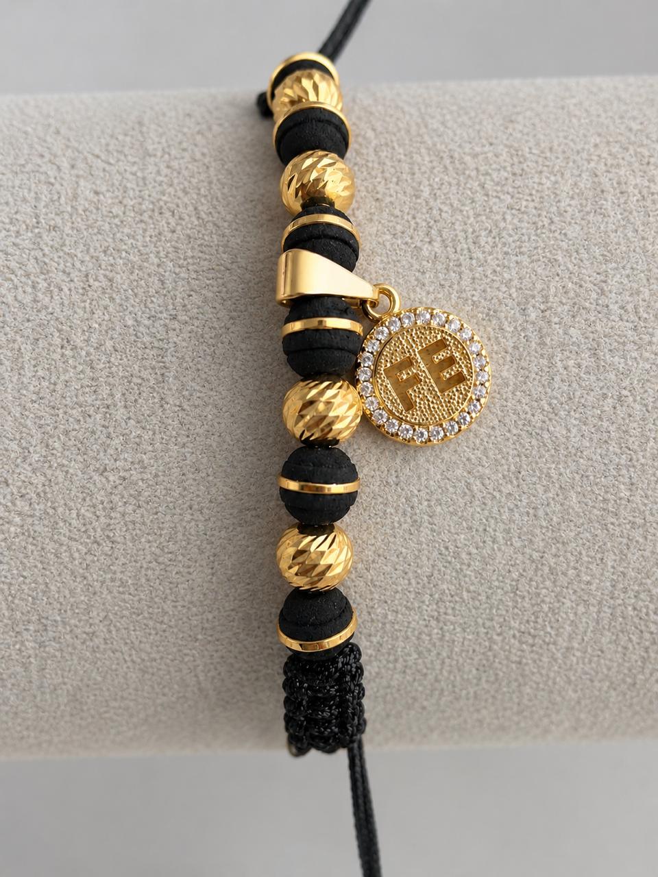 Pulsera Tejida con Dije FE en Balin Diamantado #6 Hombre