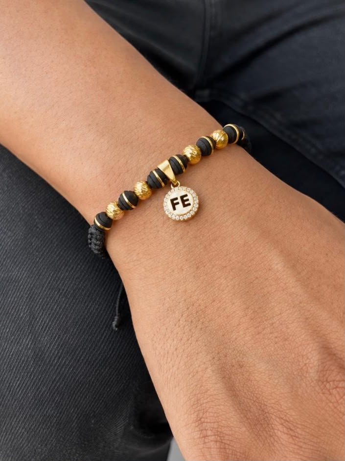 Pulsera Tejida con Dije FE en Balin Diamantado #6 Hombre