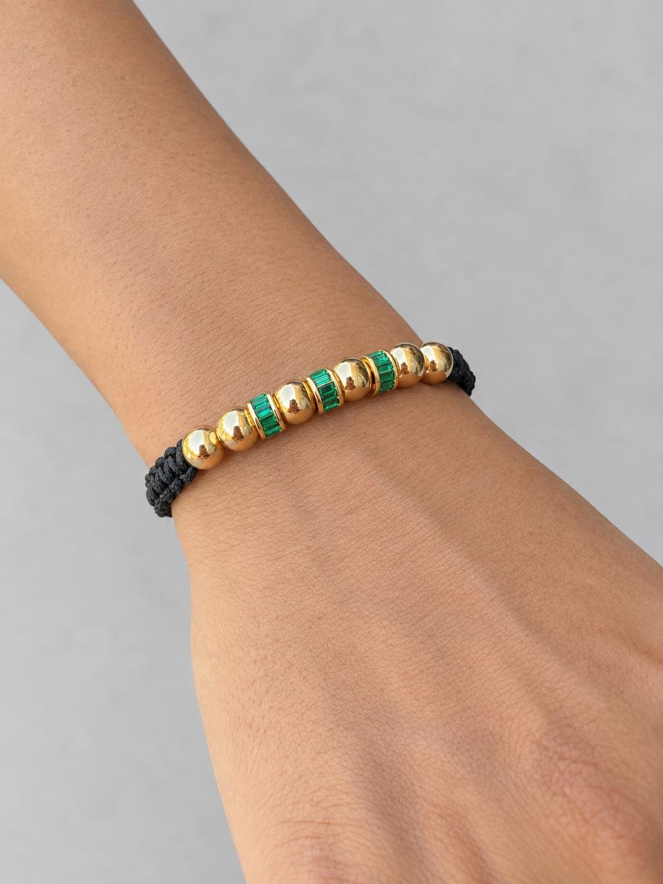 Pulsera Tejida con Rondeles Verdes y Balines Lisos #8 Hombre
