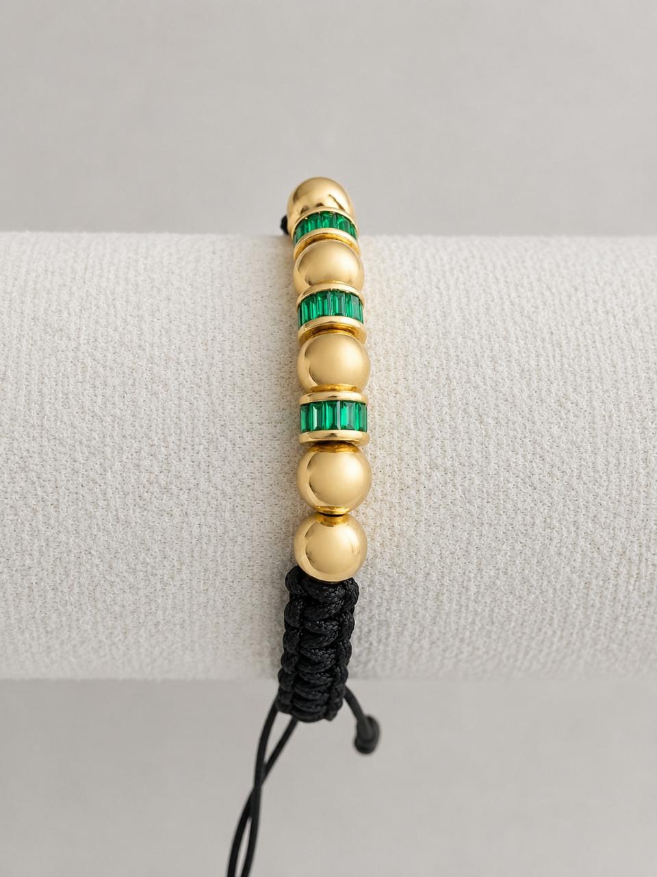 Pulsera Tejida con Rondeles Verdes y Balines Lisos #8 Hombre
