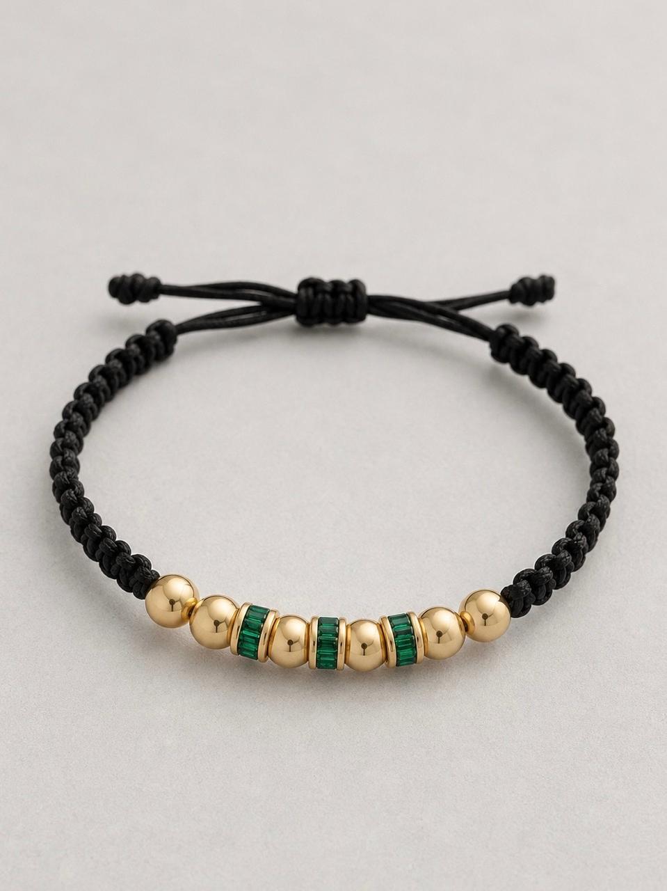 Pulsera Tejida con Rondeles Verdes y Balines Lisos #8 Hombre