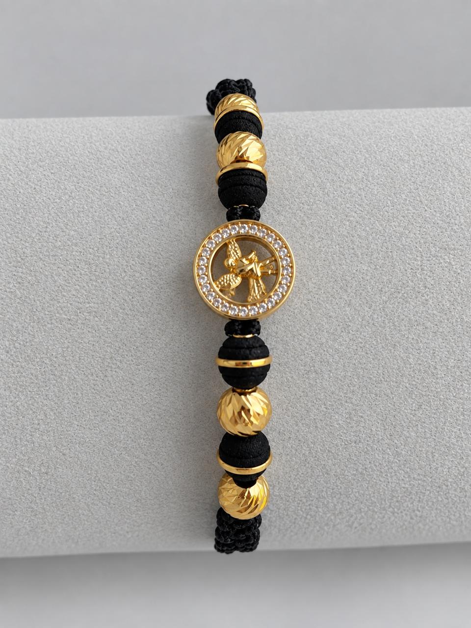 Pulsera Tejida con Dije Arcángel San Miguel y Balines #5 Diamantado Hombre
