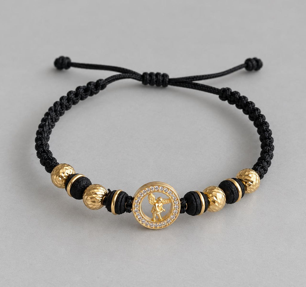 Pulsera Tejida con Dije Arcángel San Miguel y Balines #5 Diamantado Hombre