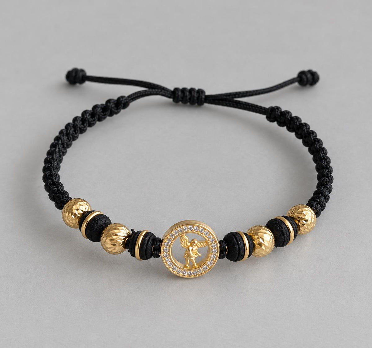 Pulsera Tejida con Dije Arcángel San Miguel y Balines #5 Diamantado Hombre