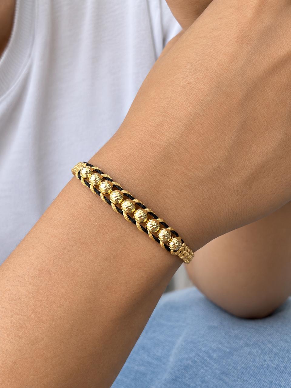 Pulsera Tejida Doble Hilo con Balin #5 Diamantado Hombre