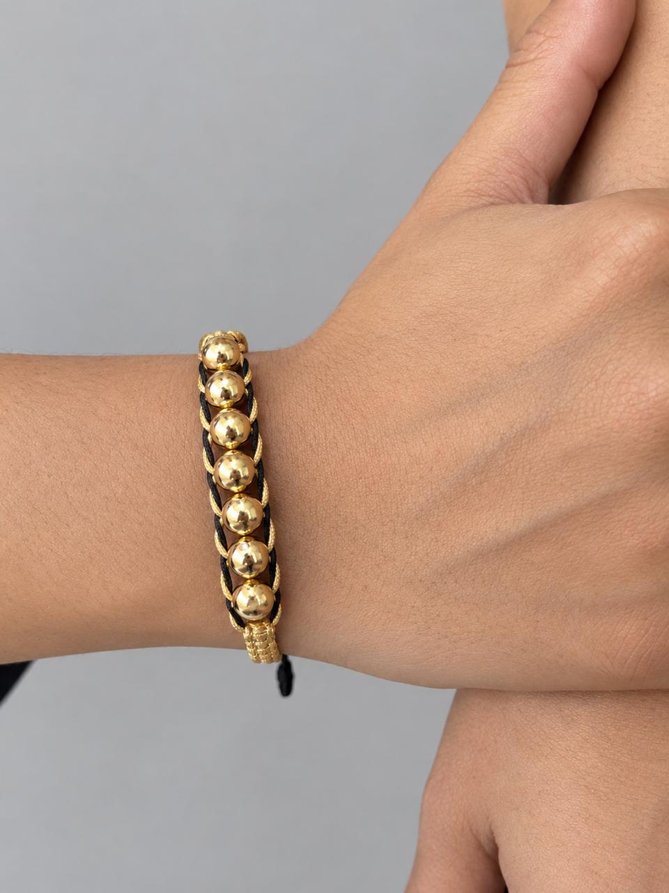 Pulsera Tejida Doble Hilo con Balín Liso #8 Hombre