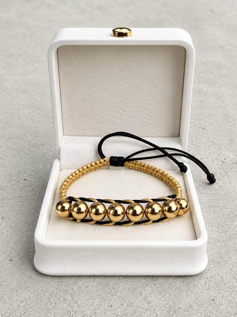 Pulsera Tejida Doble Hilo con Balín Liso #8 Hombre